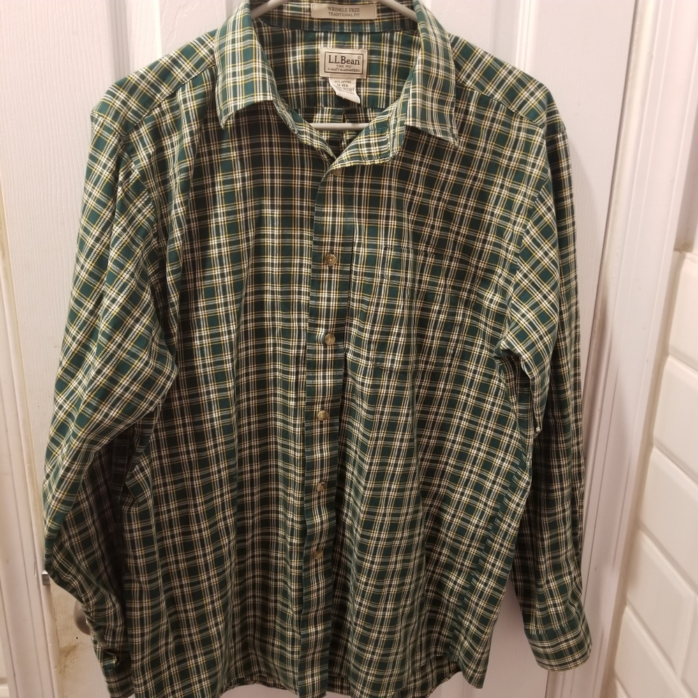 L.L. Bean Men's Green and Yellow Checkered Shirt